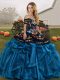 Fabulous Ball Gowns Quinceanera Gowns Blue And Black Off The Shoulder Organza Sleeveless Floor Length Lace Up