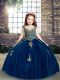Ball Gowns Little Girl Pageant Dress Blue Straps Tulle Sleeveless Floor Length Lace Up