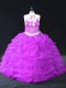 Purple Halter Top Neckline Beading and Pick Ups Quinceanera Dress Sleeveless Backless