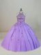 Fitting Beading and Embroidery Quince Ball Gowns Lavender Lace Up Sleeveless Brush Train