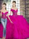 Smart Fuchsia Sleeveless Floor Length Beading and Ruffles Lace Up Sweet 16 Dress