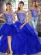 Smart Royal Blue Tulle Lace Up Off The Shoulder Sleeveless 15th Birthday Dress Brush Train Beading and Ruffles
