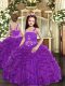 Purple Sleeveless Tulle Lace Up Child Pageant Dress for Party and Wedding Party