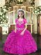 Straps Sleeveless Lace Up Child Pageant Dress Fuchsia Tulle