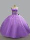 Lavender Lace Up Sweet 16 Dress Beading Sleeveless Floor Length