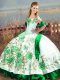 Green Satin and Organza Lace Up Off The Shoulder Sleeveless Floor Length Vestidos de Quinceanera Embroidery