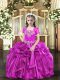 Fuchsia Ball Gowns Straps Sleeveless Organza Floor Length Lace Up Beading and Ruffles Pageant Dress Toddler