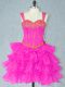 Extravagant Sleeveless Organza Mini Length Lace Up Prom Party Dress in Fuchsia with Beading and Ruffled Layers