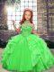 Green Organza Lace Up Pageant Dress for Girls Sleeveless Floor Length Beading