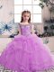 Great Sleeveless Tulle Floor Length Lace Up Child Pageant Dress in Lilac with Beading