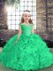 Green Straps Side Zipper Beading and Ruffles Pageant Dress Toddler Sleeveless