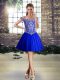 Beading Junior Homecoming Dress Royal Blue Lace Up Sleeveless Mini Length