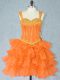 Mini Length Lace Up Prom Dress Orange for Prom and Party with Beading and Ruffled Layers