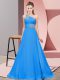 Great Blue Sleeveless Floor Length Beading Lace Up Prom Dresses