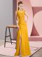 Gold Column/Sheath Chiffon Scoop Sleeveless Beading Floor Length Zipper Prom Dresses
