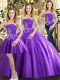 Strapless Sleeveless Lace Up 15 Quinceanera Dress Purple Tulle