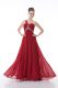 Empire Prom Evening Gown Red One Shoulder Chiffon Sleeveless Floor Length Backless