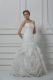 Popular Fabric With Rolling Flowers Strapless Sleeveless Brush Train Lace Up Ruching Wedding Gown in White