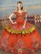 Rust Red Ball Gowns Embroidery Quinceanera Dress Lace Up Satin and Organza Sleeveless Floor Length