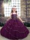 Purple Girls Pageant Dresses Party and Wedding Party with Beading and Ruffled Layers Straps Sleeveless Lace Up