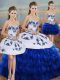 Embroidery and Ruffled Layers and Bowknot 15th Birthday Dress Royal Blue Lace Up Sleeveless Floor Length