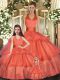 Orange Red Ball Gowns Ruffled Layers Quinceanera Dresses Lace Up Organza Sleeveless Floor Length