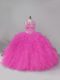 Fuchsia Ball Gowns Lace Scoop Sleeveless Beading and Ruffles Lace Up Ball Gown Prom Dress