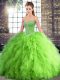Tulle Lace Up Quinceanera Gown Sleeveless Floor Length Beading and Ruffles