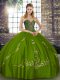 Olive Green Tulle Lace Up Sweet 16 Dress Sleeveless Floor Length Beading and Embroidery