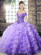 Deluxe Lavender Off The Shoulder Lace Up Beading and Ruffled Layers Vestidos de Quinceanera Brush Train Sleeveless