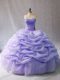 Lavender Ball Gown Prom Dress Organza Sleeveless Beading and Pick Ups