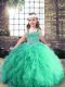Custom Fit Turquoise Straps Lace Up Beading and Ruffles Kids Pageant Dress Sleeveless
