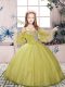 Popular Olive Green Ball Gowns Tulle Straps Sleeveless Beading Floor Length Lace Up Pageant Gowns For Girls