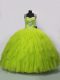 Romantic Beading and Ruffles Quinceanera Dresses Yellow Green Lace Up Sleeveless Floor Length
