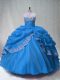 Blue Sleeveless Floor Length Beading and Appliques and Pick Ups Lace Up Ball Gown Prom Dress