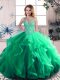 Graceful Green Tulle Lace Up Scoop Sleeveless Floor Length 15th Birthday Dress Beading and Ruffles