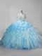 Baby Blue 15th Birthday Dress Straps Sleeveless Brush Train Lace Up