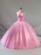Gorgeous Baby Pink Halter Top Lace Up Beading Ball Gown Prom Dress Sleeveless