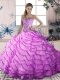 Luxurious Beading and Ruffles Quinceanera Dresses Lilac Lace Up Sleeveless Brush Train