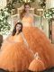 Edgy Floor Length Lace Up Vestidos de Quinceanera Orange for Military Ball and Sweet 16 and Quinceanera with Ruffles