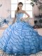 Adorable Blue Sweetheart Neckline Beading and Ruffles Quinceanera Dress Sleeveless Lace Up