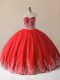 Stylish Red Tulle Lace Up Sweet 16 Dress Sleeveless Floor Length Embroidery