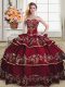 Stylish Wine Red Lace Up Sweet 16 Dress Embroidery and Ruffled Layers Sleeveless Floor Length