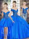 Fashion Floor Length Royal Blue Quinceanera Gown Off The Shoulder Sleeveless Lace Up