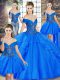 Pretty Royal Blue Tulle Lace Up Quince Ball Gowns Sleeveless Floor Length Beading and Ruffles