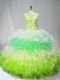 On Sale Tulle Scoop Sleeveless Zipper Beading and Ruffles Quince Ball Gowns in Multi-color