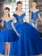 Designer Lace Up Sweet 16 Dress Royal Blue for Military Ball and Sweet 16 and Quinceanera with Beading and Pick Ups Brush Train