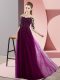 Wonderful Fuchsia Empire Chiffon Bateau Half Sleeves Beading and Lace Floor Length Lace Up Quinceanera Court Dresses