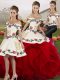 Graceful White And Red Sleeveless Tulle Lace Up Sweet 16 Dresses for Military Ball and Sweet 16 and Quinceanera