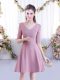 Pink A-line Ruching Quinceanera Court of Honor Dress Zipper Chiffon Half Sleeves Mini Length